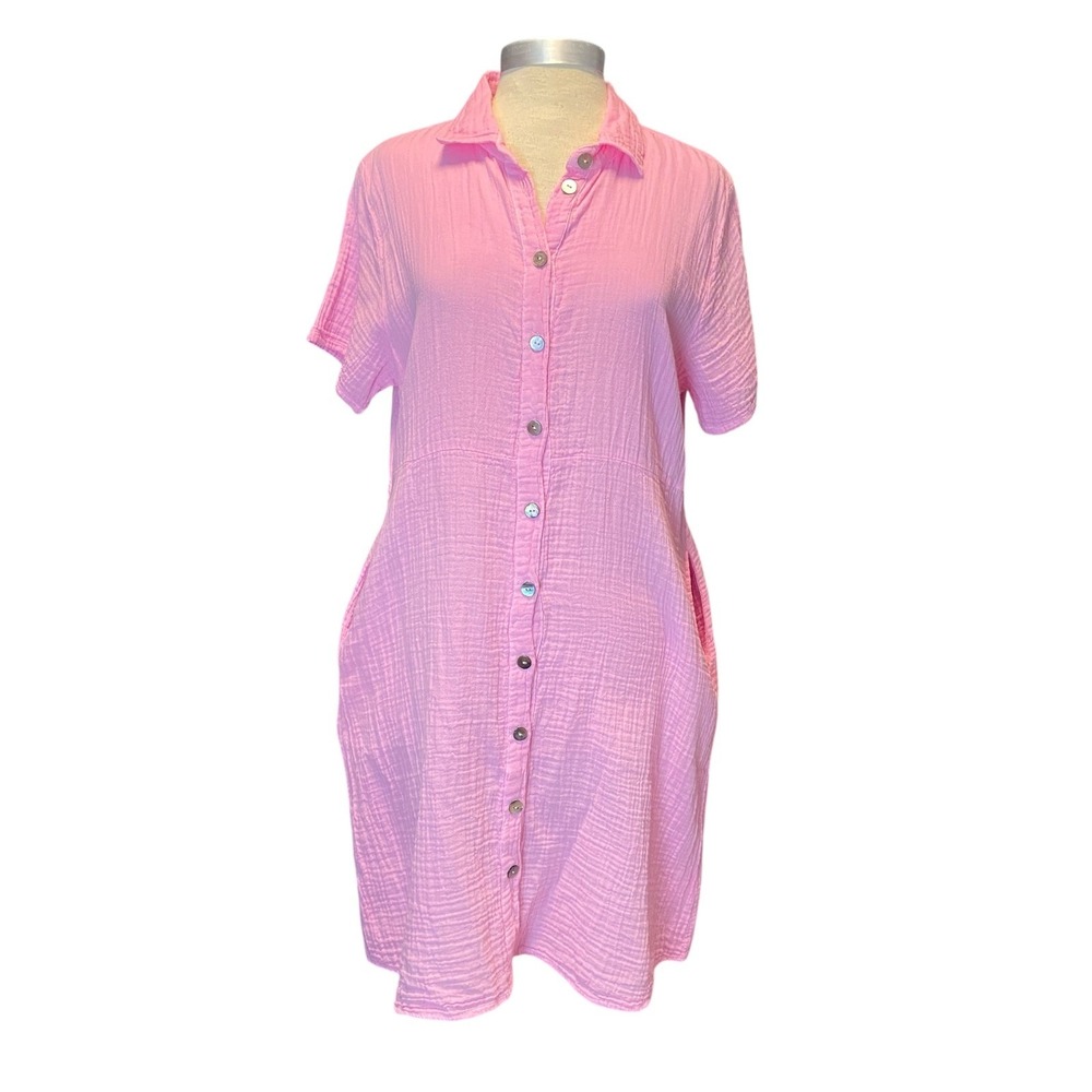 Shannon Passero‎ Ellise Dress Womens XL Blushing Pink Gauze Lagenlook Collared